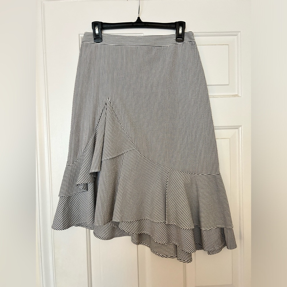 Banana Republic Ruffle Navy & White Midi Skirt
